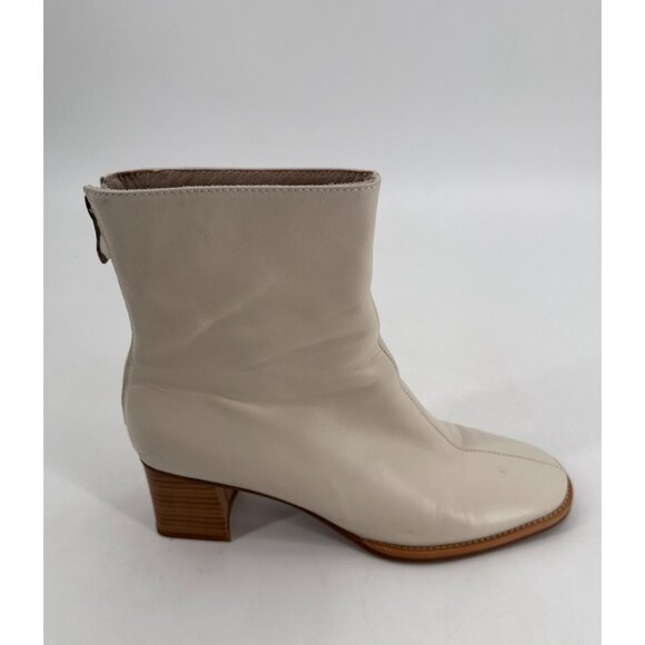 Ivory Leather Mid Block Heel Ankle Boots With Rear Zip Closure Womens Size 8.5 - Picture 7 of 12